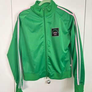 Pink & Green Track Jacket with Alpha Kappa Alpha patch -size L